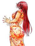  arched_back ass braid breasts china_dress chinese_clothes commentary_request dress from_behind hands_up hidden_face hong_meiling koyubi_(littlefinger1988) large_breasts long_hair muscle muscular_female nail_polish red_hair red_nails scar short_sleeves side_slit simple_background solo spread_fingers standing taut_clothes taut_dress touhou very_long_hair white_background 