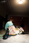  1girl asian breasts cleavage cosplay emerald_sustrai green_hair lacee-girl red_eyes rwby tagme 