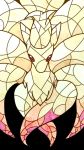  black_background creatures_(company) game_freak gen_1_pokemon highres looking_at_viewer muguet ninetales nintendo no_humans pokemon pokemon_(creature) red_eyes simple_background stained_glass 