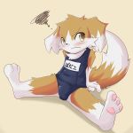  anthro blush bulge canine clothed clothing cub looking_at_viewer male mammal sanaki solo swimsuit yellow_eyes young 