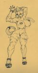  2018 anthro athletic big_breasts bobcat bouncing_breasts bracelet breasts cat clothing feline female footwear high_heels huge_breasts jewelry kansyr looking_at_viewer mammal mostly_nude motion_lines nipple_piercing nipples piercing pussy saber-toothed_cat shoes smore_(kansyr) solo spikes stripes text thick_thighs traditional_media_(artwork) voluptuous wide_hips 