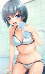  :d bad_id bad_pixiv_id bathroom bathtub bikini blue_eyes blush breasts collarbone cowboy_shot eyebrows_visible_through_hair hair_between_eyes hand_up highres holding indoors looking_at_viewer lowleg lowleg_bikini multi-strapped_bikini navel noshimasa o-ring o-ring_bikini o-ring_top open_mouth original shiny shiny_skin short_hair shower_head sidelocks silver_hair small_breasts smile soap soap_bubbles solo sponge string_bikini swimsuit tile_wall tiles underboob water white_bikini 