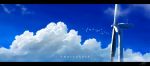  bird cloud cloudy_sky day highres letterboxed no_humans original outdoors scenery sky wind_turbine windmill 