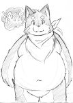  2016 anthro belly canine featureless_crotch guide_lines japanese_text line_art looking_at_viewer male mammal mostly_nude navel neckerchief overweight overweight_male patiroku pencil_(artwork) solo standing text traditional_media_(artwork) 
