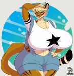  anthro big_breasts blush breasts chest_tuft clothing dedoarts feline female huge_breasts lionalliance mammal thick_thighs tight_clothing tuft voluptuous wide_hips 