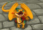  claws clothing dragon feral flamespitter scales scalie tongue vest wings yellow_scales 