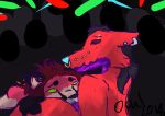  anthro black_fur black_hair canine duo feline female fur hair implied_cunnilingus implied_oral lion male male/female mammal nude opalescent piercing pink_fur rave red_fur tan_fur wolf 