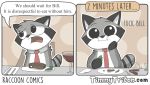  2018 anthro blush clothed clothing comic cute dialogue digital_media_(artwork) english_text fur hi_res humor looking_at_viewer male mammal open_mouth procyonid raccoon simple_background smile speech_bubble text timmy_triton timmy_triton_comics 