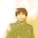  ^_^ amestris_military_uniform black_hair close-up closed_eyes fullmetal_alchemist gradient gradient_background happy lowres male_focus mattsu military military_uniform open_mouth pink_background roy_mustang short_hair simple_background smile teeth uniform upper_body white_background 