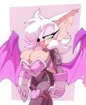  anthro bat bat_wings big_breasts bigdad breasts cleavage clothed clothing eyeshadow female fully_clothed green_eyes hair hair_over_eye half-closed_eyes lipstick looking_at_viewer makeup mammal membranous_wings rouge_the_bat solo sonic_(series) wings 