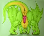  aku_(artist) animal_genitalia animal_penis anus balls dragon feral hexdragon_(character) knot male penis ridged_penis simple_background solo 