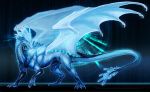  2018 blue_eyes blue_theme claws cybernetics cyborg digital_media_(artwork) dragon female feral horn isvoc looking_at_viewer machine membranous_wings scales scalie smile solo spines standing western_dragon wings 