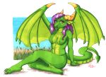  2018 4_toes abstract_background anisodactyl anthro arm_support belly_scales biped breasts cattail_(plant) claws crossed_legs dragon ear_frills eyelashes female frill full-length_portrait green_nipples green_scales green_tail green_wings hair heel_claw horn humanoid_hands lighting long_hair long_tail looking_at_viewer marker_(artwork) medium_breasts membranous_wings navel nipples non-mammal_breasts nude outside pinup plant portrait pose purple_hair q-nik ridged_horn scales scalie shadow signature simple_background sitting sky smile snout solo spade_tail spikes spread_wings toe_claws toes traditional_media_(artwork) undercut western_dragon white_background white_claws wings yellow_horn 
