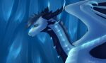  2018 blue_eyes blue_hair blue_theme digital_media_(artwork) dragon feral hair horn male membranous_wings ridged_horn scalie western_dragon wings wrappedvi 