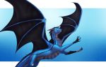  2018 blue_scales digital_media_(artwork) dragon feral green_eyes membranous_wings scales scalie simple_background smile solo teeth western_dragon wings wrappedvi 