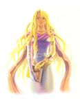  blonde_hair book dress dress_shirt fire_emblem fire_emblem:_rekka_no_ken gloves jewelry long_hair lowres necklace official_art purple_dress saint_elimine scarf shirt source_request wada_sachiko 