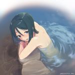  5saiji artist_name bare_shoulders black_eyes black_hair blush bob_cut dated fate/zero fate_(series) from_above looking_at_viewer male_focus nude onsen open_mouth partially_submerged short_hair solo waver_velvet wet 