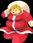  2016 anthro arufina_w belly christmas clothed clothing feline holidays humanoid_hands lion male mammal overweight overweight_male pants santa_claus solo 