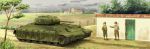  caterpillar_tracks cloud cloudy cloudy_sky commentary_request day grass ground_vehicle house military military_vehicle motor_vehicle multiple_boys real_life saigawa sky t14_heavy/assult_tank tank tree world_war_ii 