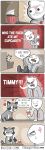  2018 clothed clothing comic cute dialogue digital_media_(artwork) english_text human humor male mammal procyonid raccoon smile speech_bubble text timmy_triton timmy_triton_comics 