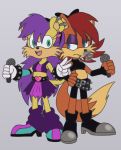  2018 anthro blue_eyes canine cigarette clothing digital_media_(artwork) duo female fiona_fox fox hair herpestid hi_res itoruna mammal mina_mongoose mongoose open_mouth purple_hair red_hair sonic_(series) 