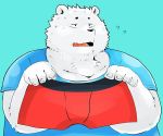  2016 anthro arufina_w bear blue_background clothing fur humanoid_hands male mammal overweight overweight_male polar_bear shirt simple_background solo underwear white_fur 