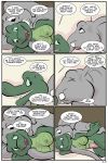  2018 alligator angie_(study_partners) anthro areola breasts comic crocodilian duo elephant english_text eyes_closed fangs female green_eyes looking_back male male/female mammal nipples nude open_mouth penis proboscidean ragdoll_(study_partners) reptile scalie speech_bubble study_partners teeth text thunderouserections tongue trunk tusks young 
