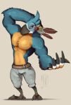  anthro beak beckoning belt biceps blue_feathers breath_of_the_wild clothed clothing deuzion feathers flexing hand_behind_head headdress kass_(zelda) male muscular muscular_male nintendo orange_feathers pants partially_clothed pecs rito smile solo standing the_legend_of_zelda video_games 