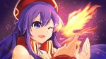  blue_eyes blue_hair blush dress fire fire_emblem fire_emblem:_fuuin_no_tsurugi fire_emblem_heroes hat highres lilina long_hair nakabayashi_zun open_mouth simple_background smile solo 