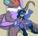  2018 anal anal_penetration animal_genitalia animal_penis balls blush canine_penis dacad duo knot male male/male nintendo noivern nude penetration penis pok&eacute;mon pok&eacute;mon_(species) precum riolu sitting slightly_chubby video_games 