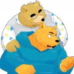  2016 anthro arufina_w bear brown_fur canine clothing duo fur hoodie humanoid_hands male mammal overweight overweight_male shirt simple_background white_background 