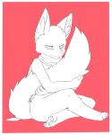  4_toes 5_fingers alanisawolf777 canine fox line_art looking_at_viewer male mammal pawpads simple_background sitting solo tail_hug toes 