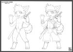  2018 4_toes 5_fingers alanisawolf777 bandage canine clothing dog fundoshi headband japanese_clothing line_art male mammal melee_weapon model_sheet piercing solo standing sword toes underwear weapon 