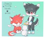  2018 alanisawolf777 anthro blue_fur blush canine chibi dup eyes_closed fur grin mammal red_eyes red_fur smile snowman white_fur wolf 