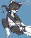  alanisawolf777 anthro bandage black_fur blush boxers_(clothing) bulge canine clothing fur green_eyes heterochromia jewelry male mammal necklace red_eyes solo underwear white_fur wolf 