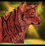  2013 black_bars digital_media_(artwork) feline feral fur mammal maplespyder partially_submerged pink_nose red_fur solo striped_fur stripes tiger 