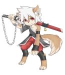  alanisawolf777 bandage brown_fur canine chain fur hair mammal melee_weapon red_eyes simple_background standing sword tan_fur weapon white_hair wolf 