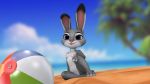  3d_(artwork) anthro beach claws digital_media_(artwork) disney female fur judy_hopps lagomorph mammal rabbit seaside thirteeenth tongue tongue_out wallpaper zootopia 