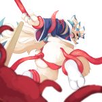  2018 4_fingers agyou anthro butt claws clothing fundoshi fur japanese_clothing komainu lower male open_mouth slightly_chubby solo tentacles tokyo_afterschool_summoners underwear white_fur 
