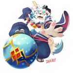  2018 4_fingers agyou anthro claws clothed clothing fangs komainu lower male open_mouth simple_background solo tokyo_afterschool_summoners white_background 