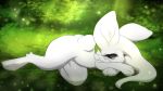 2018 angel_(napdust) anthro big_butt blush brown_eyes butt digital_drawing_(artwork) digital_media_(artwork) female firefly forest fur hair hi_res invalid_background lagomorph looking_at_viewer mammal napdust nude pawpads paws rabbit solo tree white_fur wide_hips 