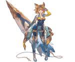  animal_ears armor bangs blue_eyes bodysuit breasts cailana collarbone erune eyebrows_visible_through_hair full_body gloves gold_trim granblue_fantasy hair_ornament hairband hand_up knee_pads looking_to_the_side medium_breasts minaba_hideo official_art open_mouth shiny shiny_hair skin_tight solo standing surfboard swept_bangs transparent_background 
