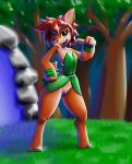  2018 anthro cervine clothed clothing cub elora female hair lilybird mammal one_eye_closed outside red_hair solo spyro_the_dragon video_games wink young 