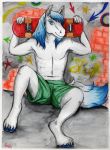  2017 4_fingers anthro athletic biped blue_eyes blue_hair blue_hooves blue_tail border clothed clothing copper_soul-fate crayon_(artwork) directional_arrow draft_horse english_text equine feathering friesian front_view full-length_portrait fur graffiti green_bottomwear green_clothing hair hands_behind_head holding_object hooves horse looking_at_viewer male mammal mixed_media multicolored_hair navel outside pecs portrait q-nik raised_arm raised_leg shadow shorts sitting skateboard smile snout solo star text topless traditional_media_(artwork) two_tone_hair two_tone_tail watercolor_(artwork) white_border white_fur white_hair white_outline white_tail 