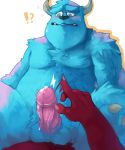  2014 ?! anthro balls blue_fur claws disney erection fangs fur horn lower male monster monsters_inc nude penis pixar precum sitting slightly_chubby solo_focus sulley 