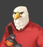  anthro avian bald_eagle beak bird clothing eagle grey_background lintufriikki male signature simple_background soldier_(team_fortress_2) solo team_fortress_2 valve video_games 