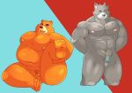  2017 anthro anus arufina_w balls bear belly blush brown_fur butt canine duo fur humanoid_hands male mammal moobs muscular navel nipples overweight overweight_male pecs penis wolf 