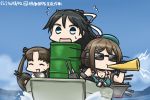  :d ayanami_(kantai_collection) beret black_hair blue_eyes blue_sky boat brown_hair cannon closed_eyes commentary_request dated day drum_(container) flashlight flying_sweatdrops hair_ornament hair_ribbon hairclip hamu_koutarou hat headgear in_container kantai_collection katsuragi_(kantai_collection) long_hair maya_(kantai_collection) multiple_girls ocean open_mouth ponytail remodel_(kantai_collection) ribbon side_ponytail sky smile sunglasses sweat watercraft white_ribbon 