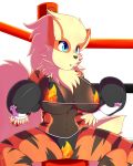  anthro anthrofied arcanine areola areola_slip blue_eyes boxing_gloves bra breasts canine clothing female fluffy fluffy_tail front_view fur mammal mlpboxing multicolored_fur navel nintendo open_mouth orange_fur panties pok&eacute;mon pok&eacute;mon_(species) simple_background sitting solo spread_legs spreading underwear video_games white_background 