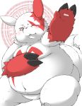  2016 ambiguous_gender anthro blush chubby_cheeks claws digital_drawing_(artwork) digital_media_(artwork) featureless_crotch fur hamatnk looking_at_viewer mammal navel nintendo nude obese one_eye_closed overweight pink_sclera pok&eacute;mon pok&eacute;mon_(species) sitting solo video_games white_fur wink zangoose 